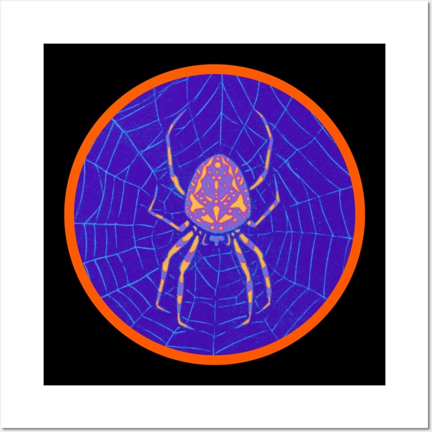 Halloween Spider In A Web, Vintage Woodcut Style Wall Art by SwagOMart